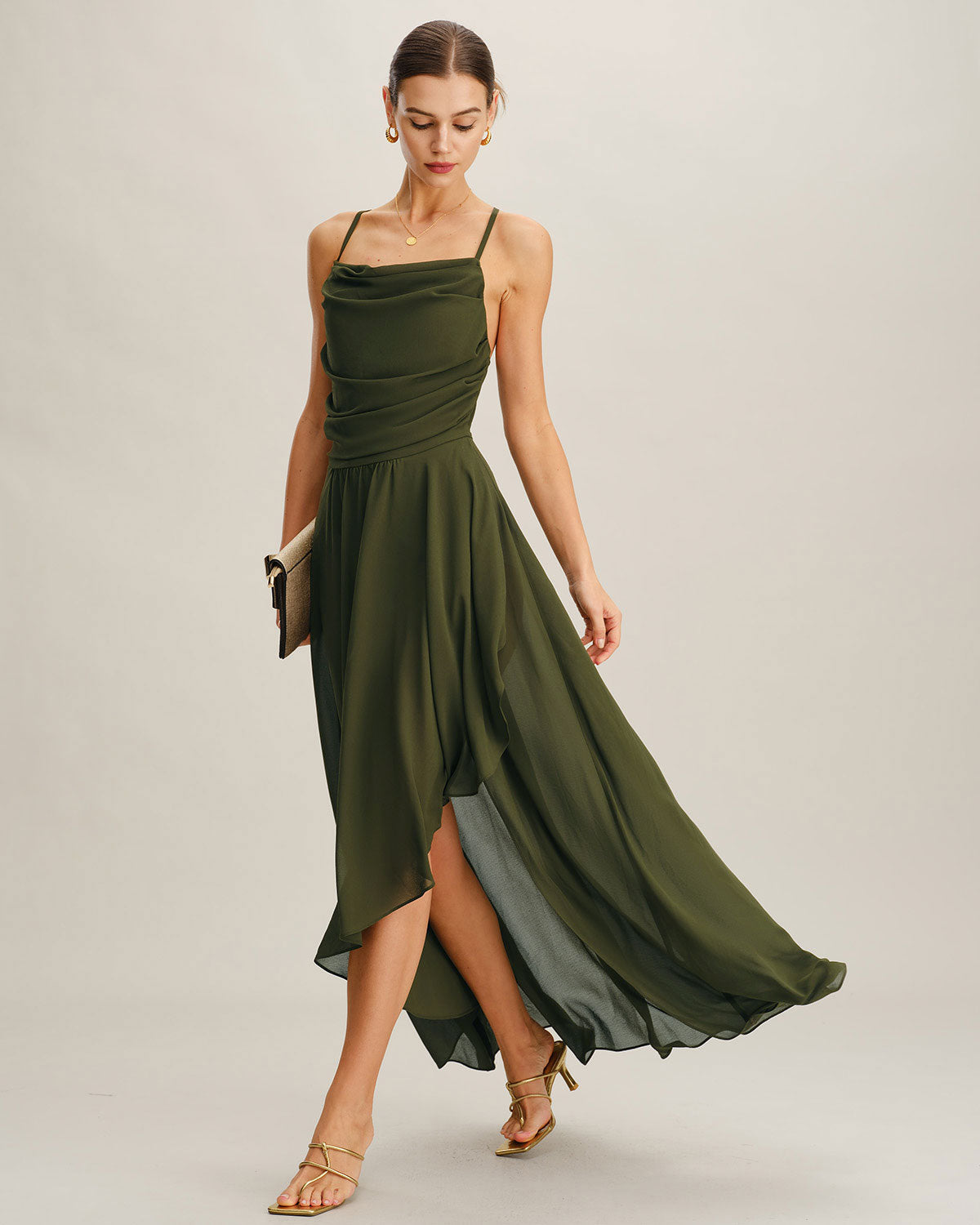 Green Chiffon A-Line Slip Maxi Dress | Rihoas