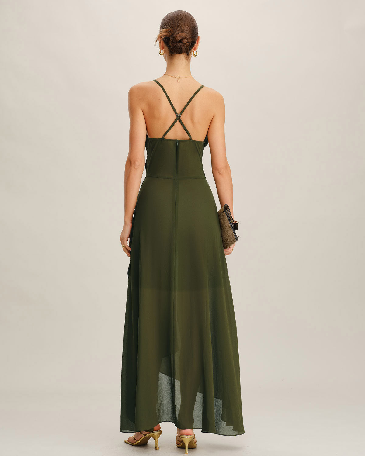 Green Chiffon A-Line Slip Maxi Dress | Rihoas