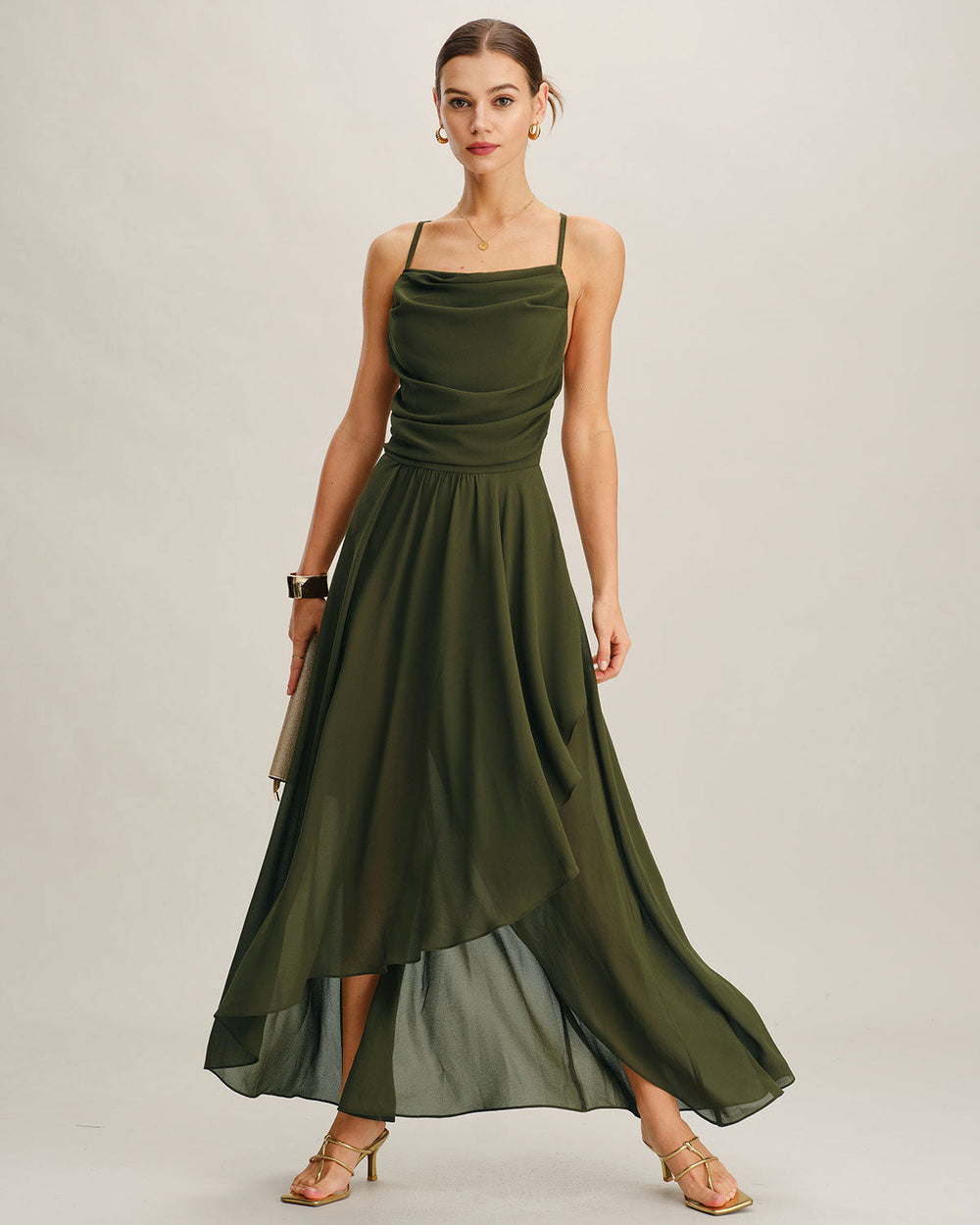 Green Chiffon A-Line Slip Maxi Dress | Rihoas