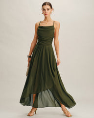 Green Chiffon A-Line Slip Maxi Dress | Rihoas