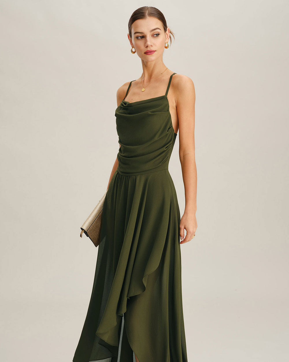 Green Chiffon A-Line Slip Maxi Dress | Rihoas
