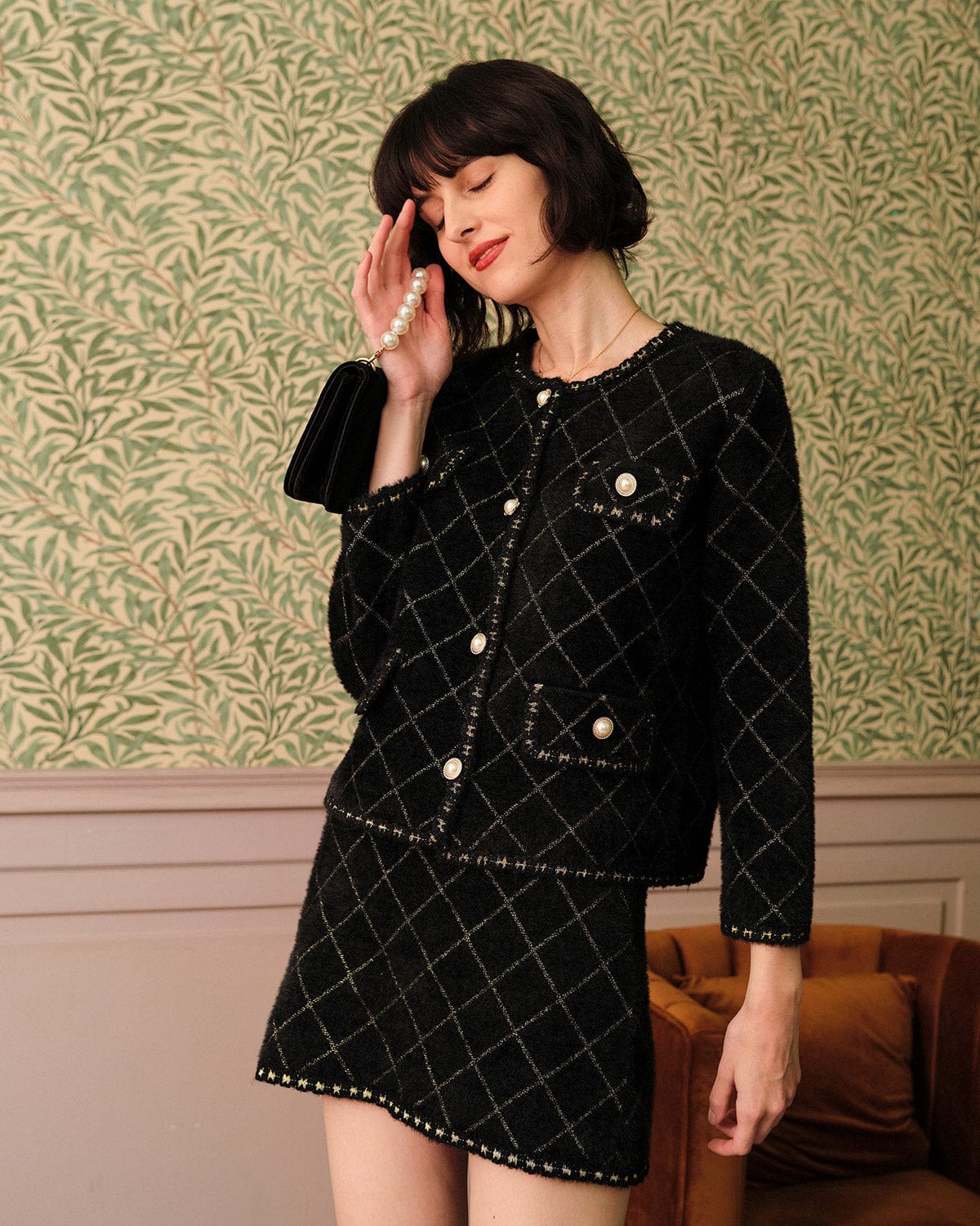 The Argyle Cardigan And Mini Skirt Set | Rihoas