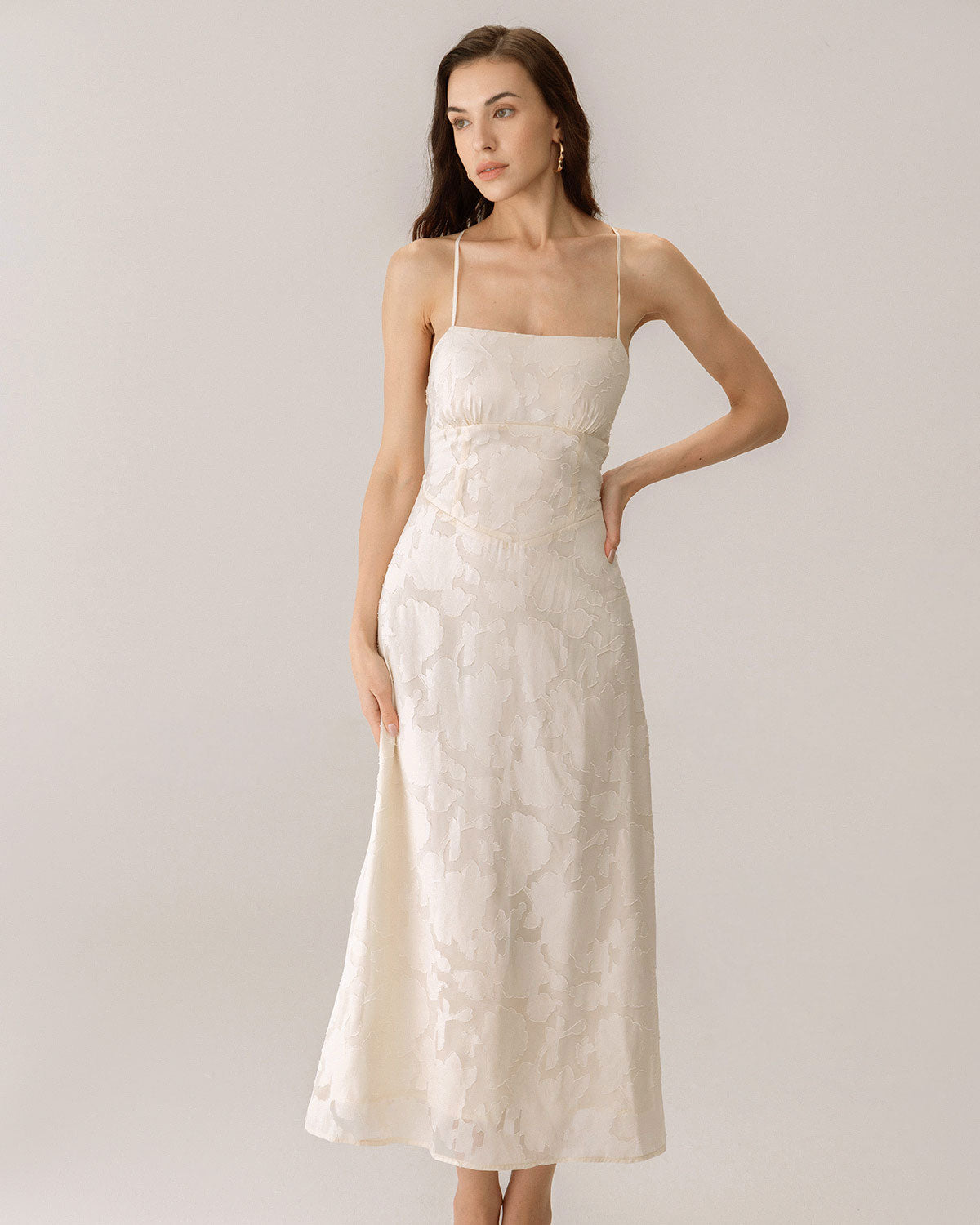 Apricot Jacquard Corset Slip Maxi Dress | Rihoas