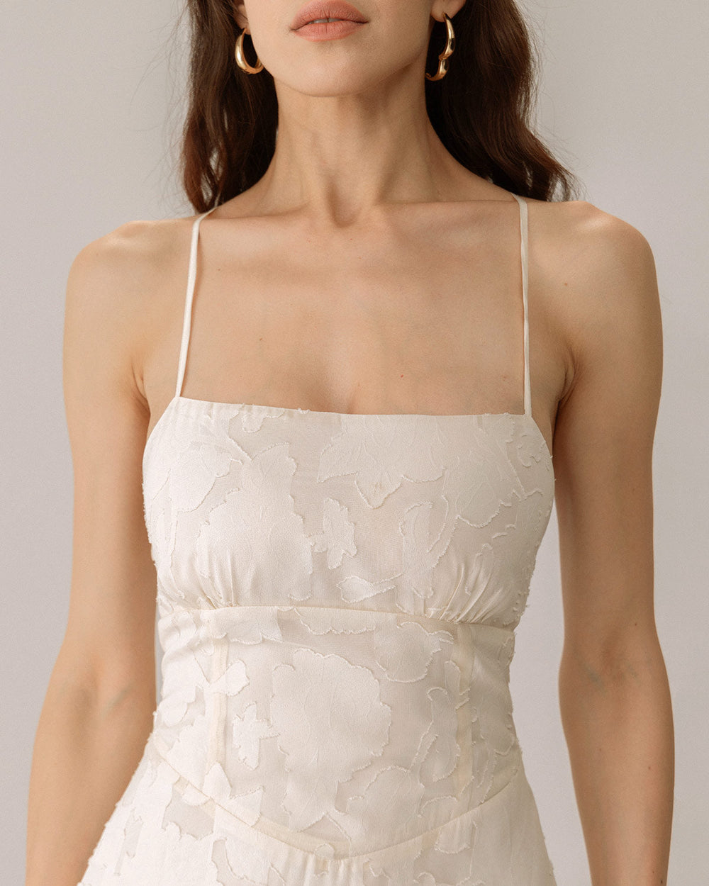 Apricot Jacquard Corset Slip Maxi Dress | Rihoas