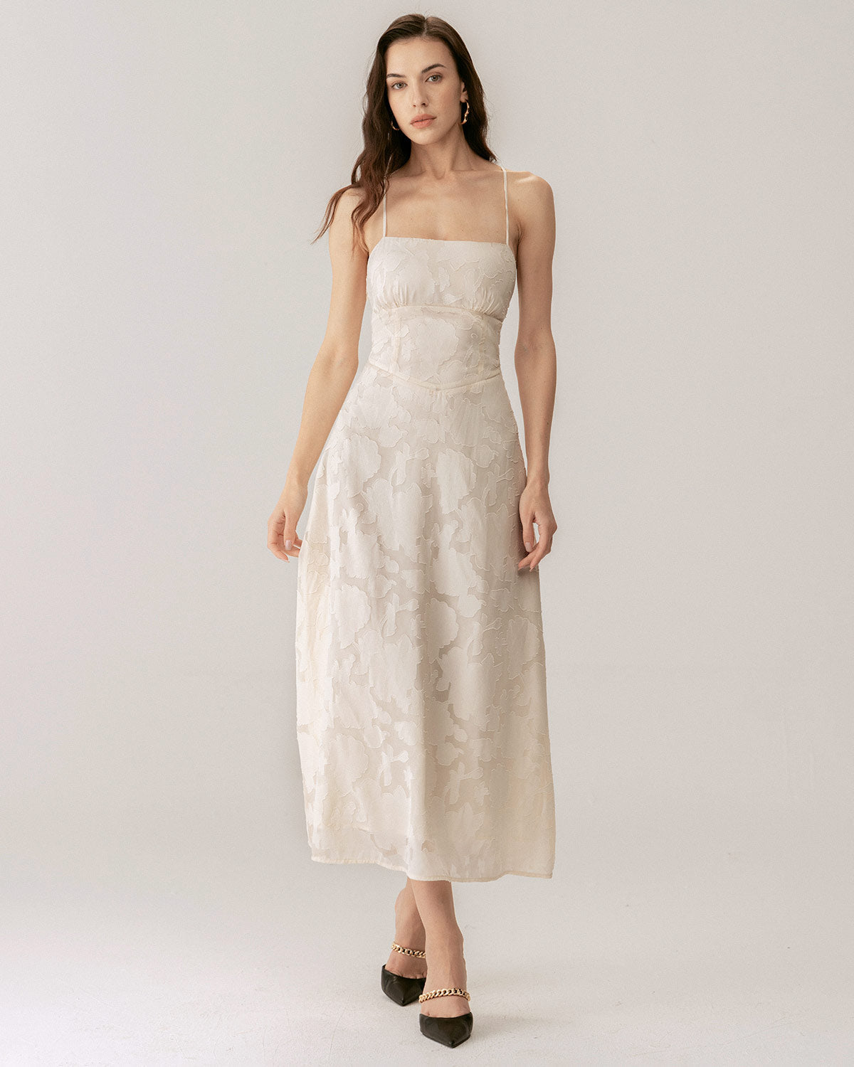 Apricot Jacquard Corset Slip Maxi Dress | Rihoas