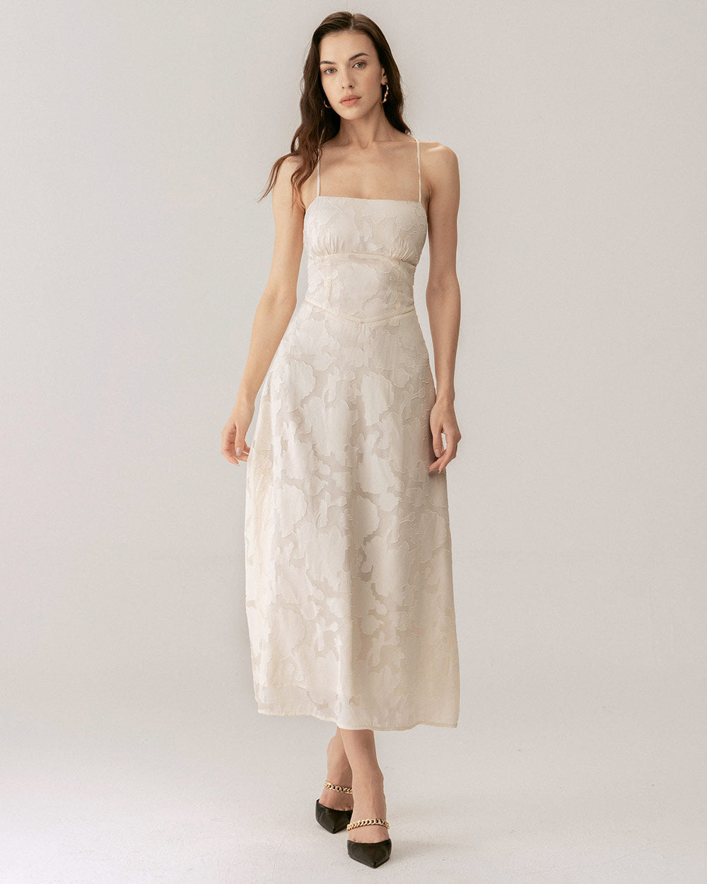 Apricot Jacquard Corset Slip Maxi Dress | Rihoas