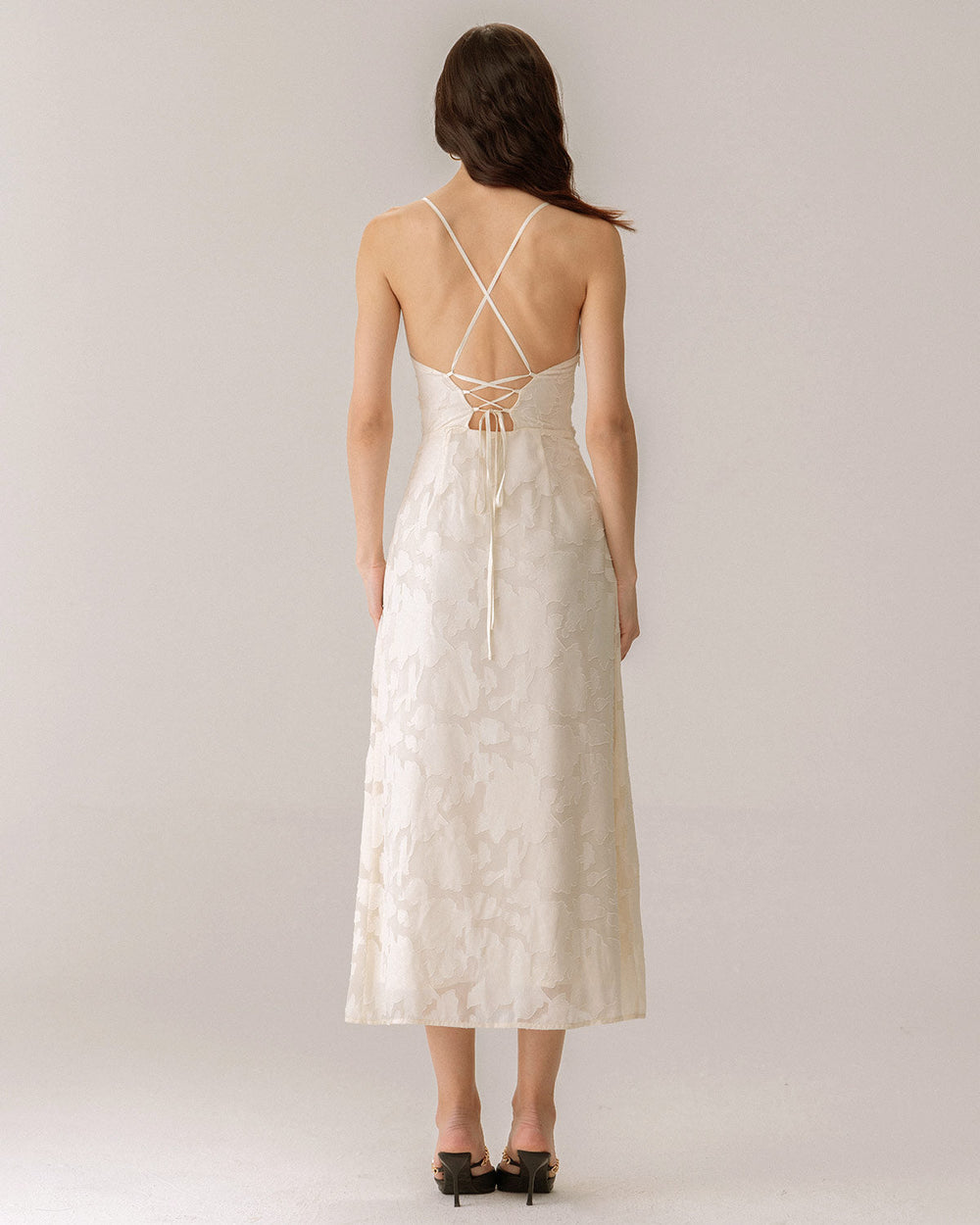 Apricot Jacquard Corset Slip Maxi Dress | Rihoas