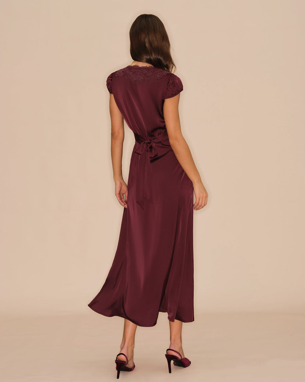 Wine Red V Neck Lace Maxi Dress | Rihoas