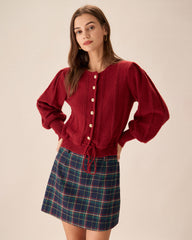 Red Lantern Sleeve Single-Breasted Cardigan | Rihoas