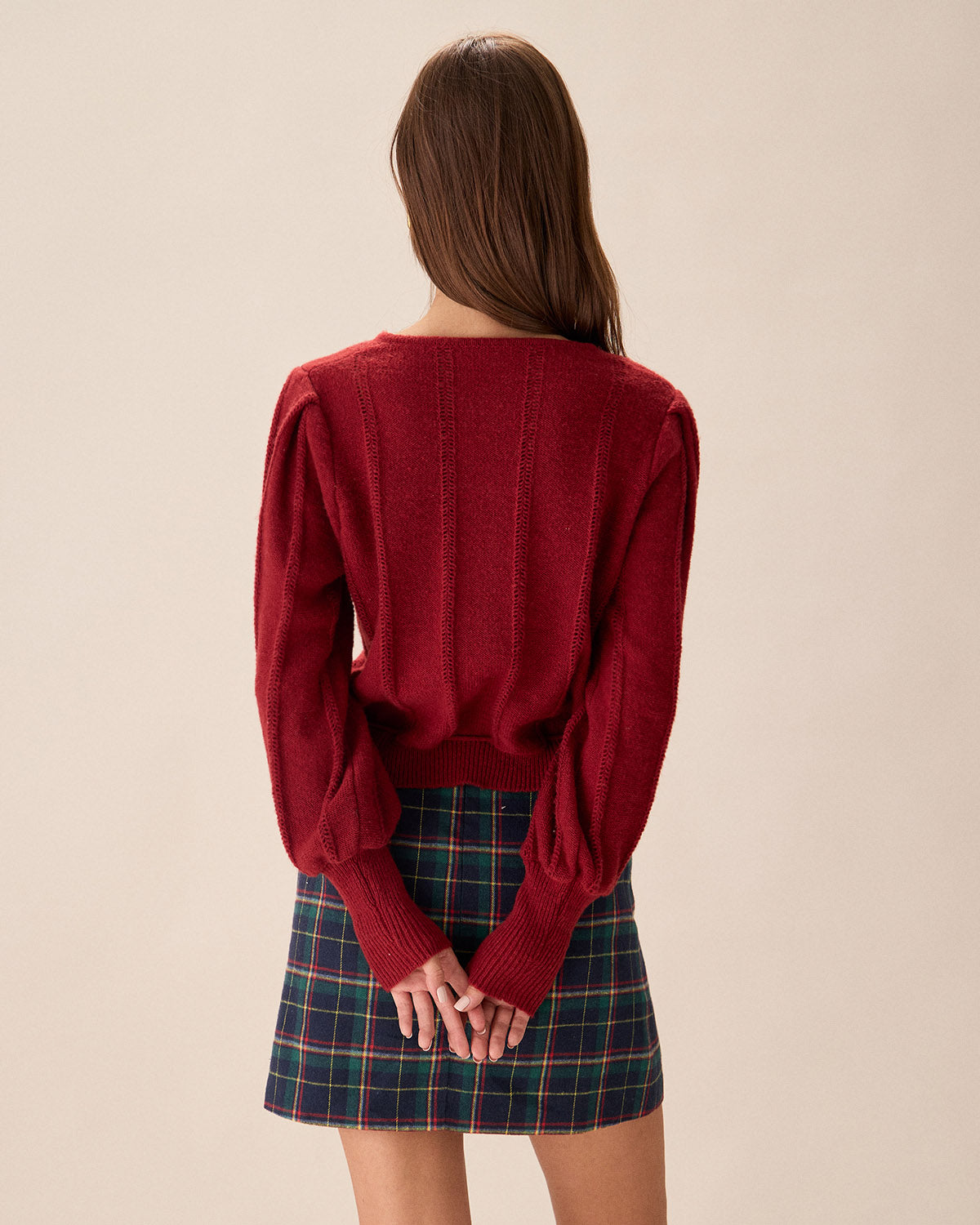 Red Lantern Sleeve Single-Breasted Cardigan | Rihoas