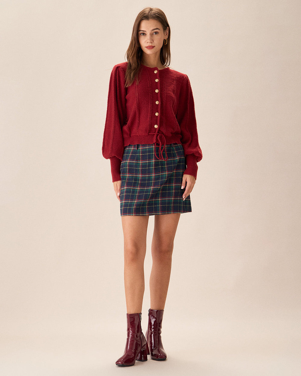 Red Lantern Sleeve Single-Breasted Cardigan | Rihoas