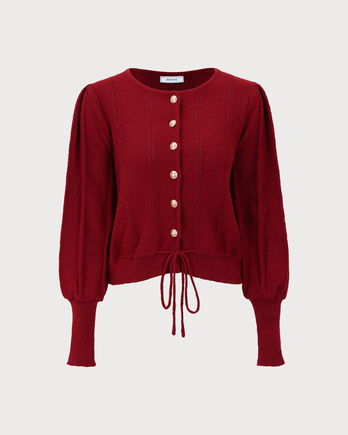 Red Lantern Sleeve Single-Breasted Cardigan | Rihoas