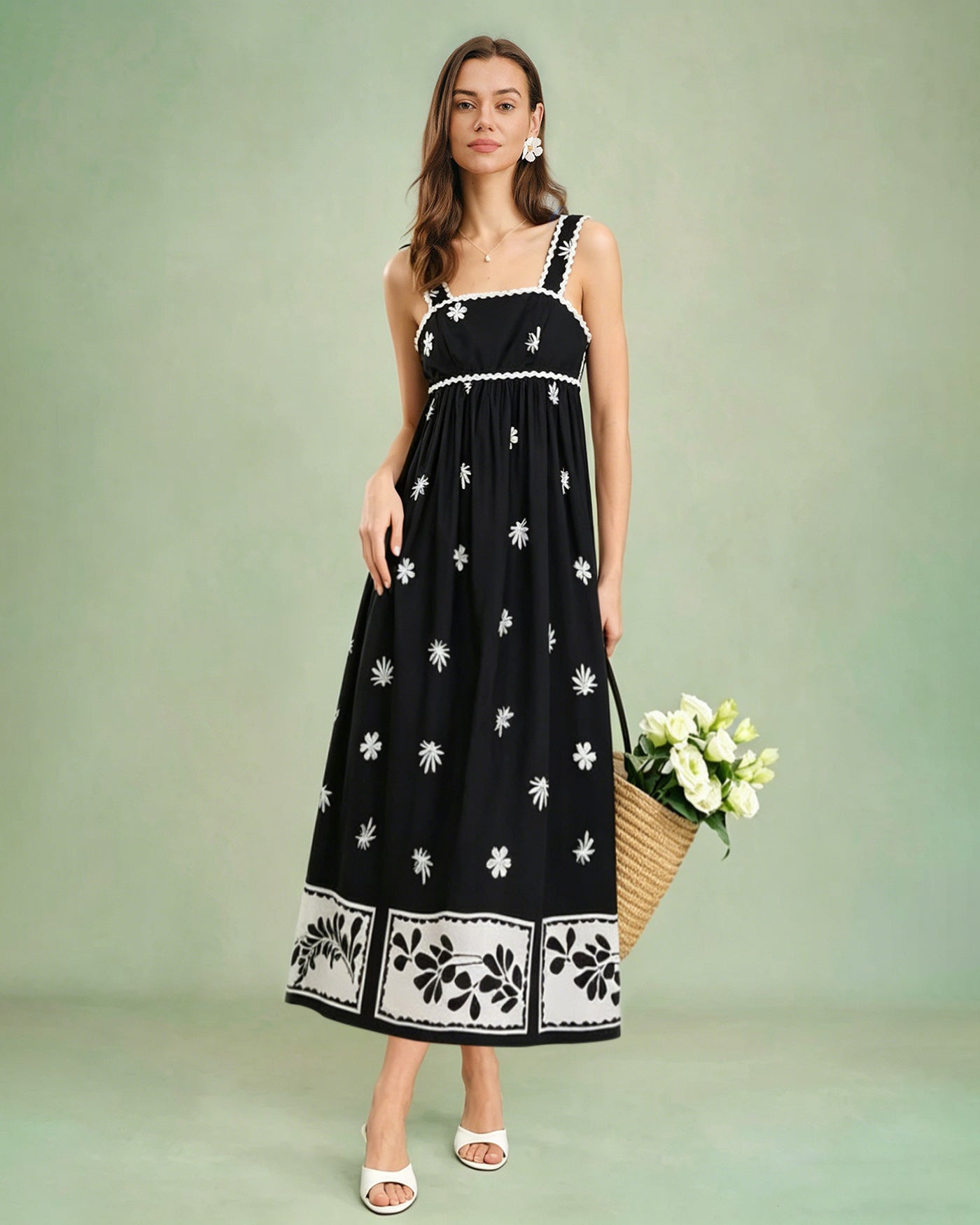 Black Floral Contrasting Slip Maxi Dress | Rihoas
