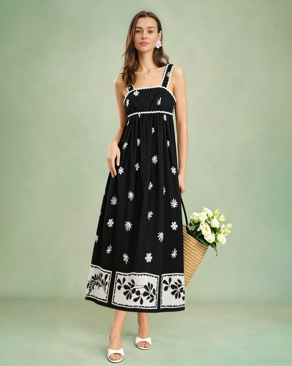 Black Floral Contrasting Slip Maxi Dress | Rihoas