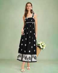 Black Floral Contrasting Slip Maxi Dress | Rihoas