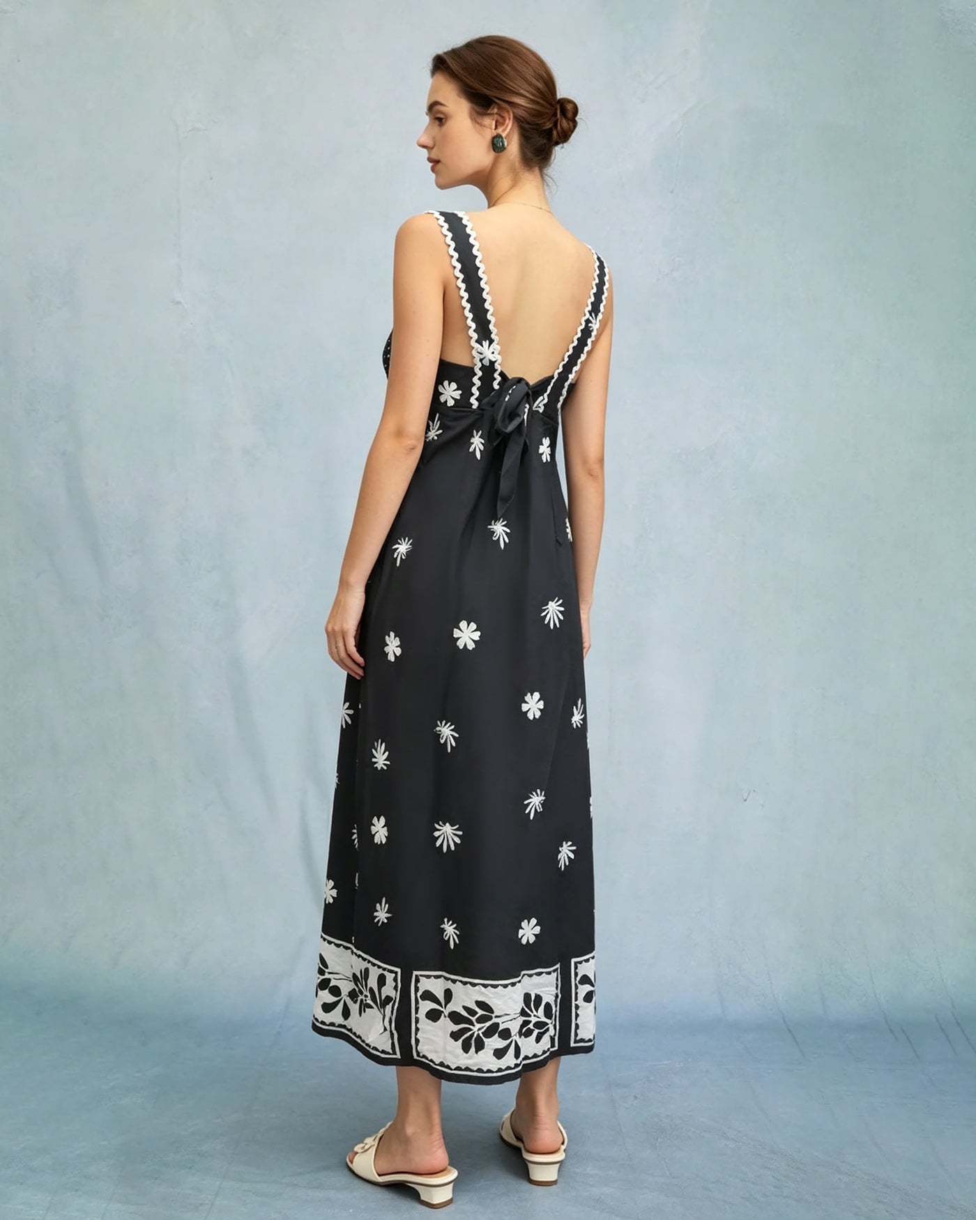 Black Floral Contrasting Slip Maxi Dress | Rihoas