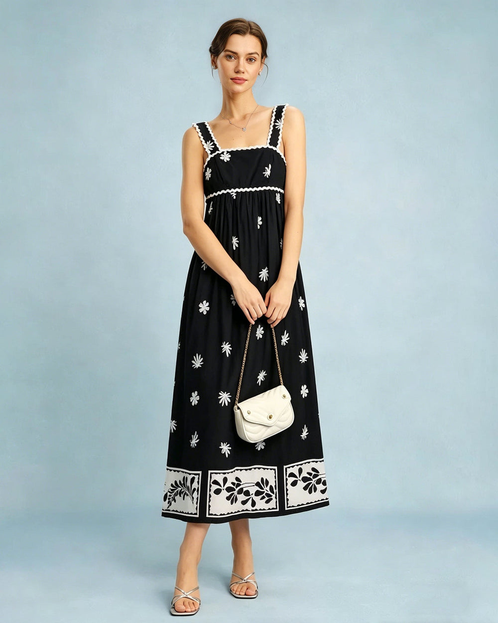 Black Floral Contrasting Slip Maxi Dress | Rihoas