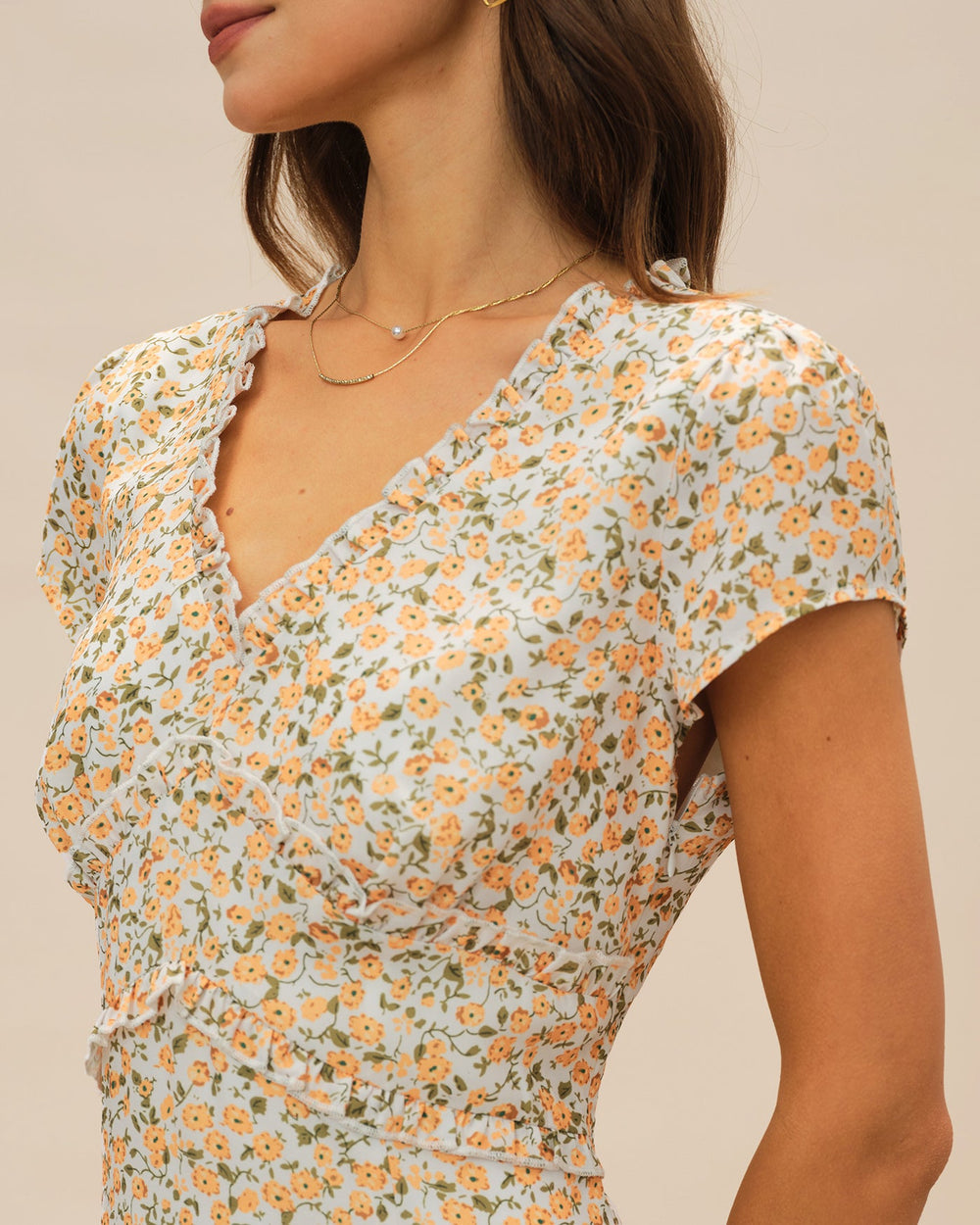 Yellow V Neck Floral Midi Dress | Rihoas