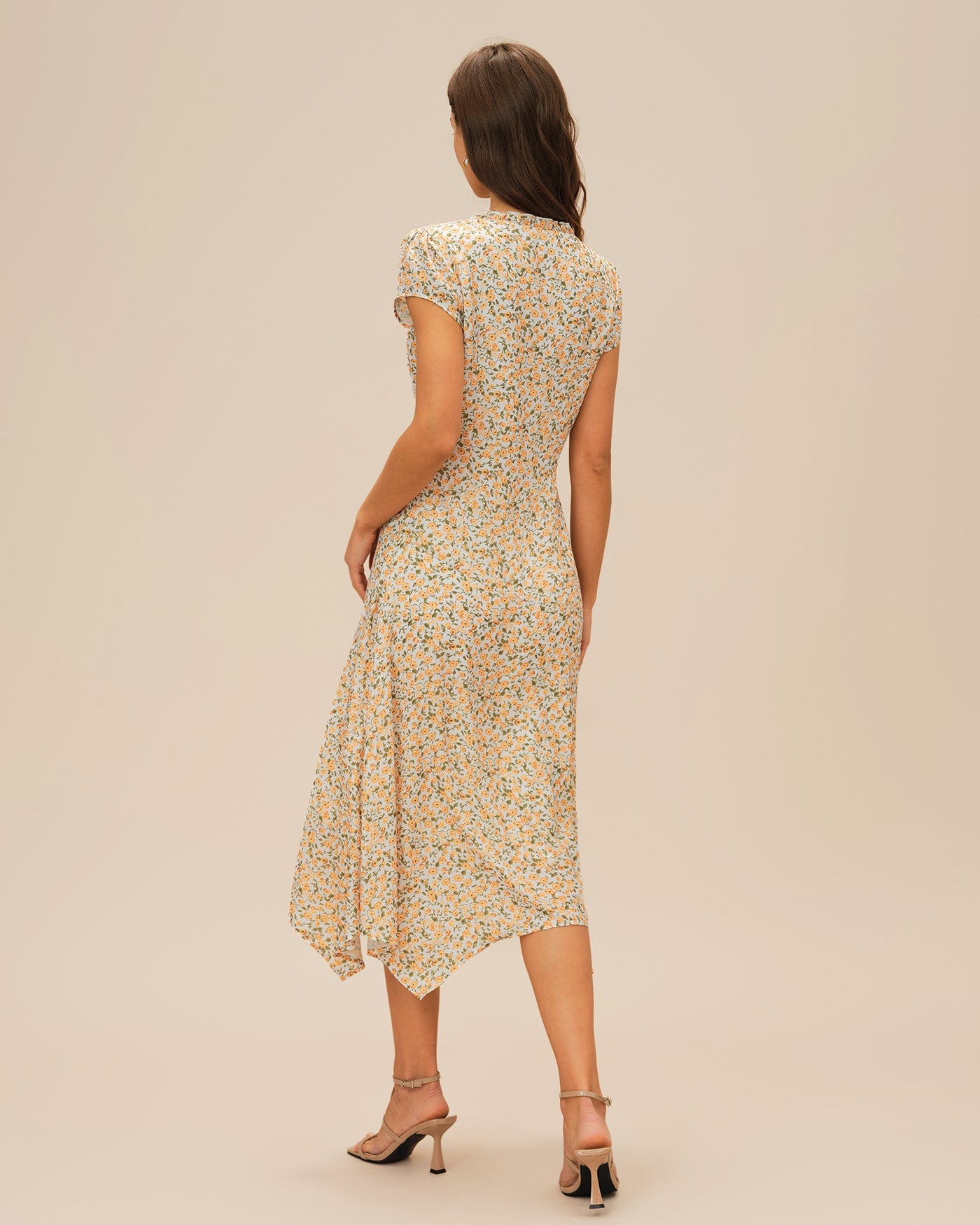 Yellow V Neck Floral Midi Dress | Rihoas