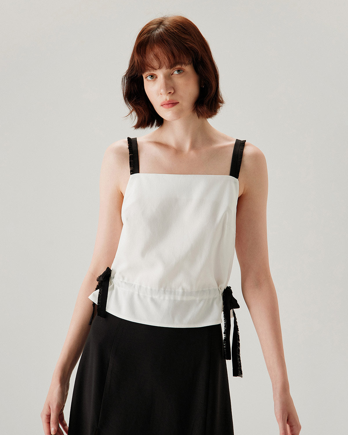 White Contrast Square Neck Tank Top | Rihoas