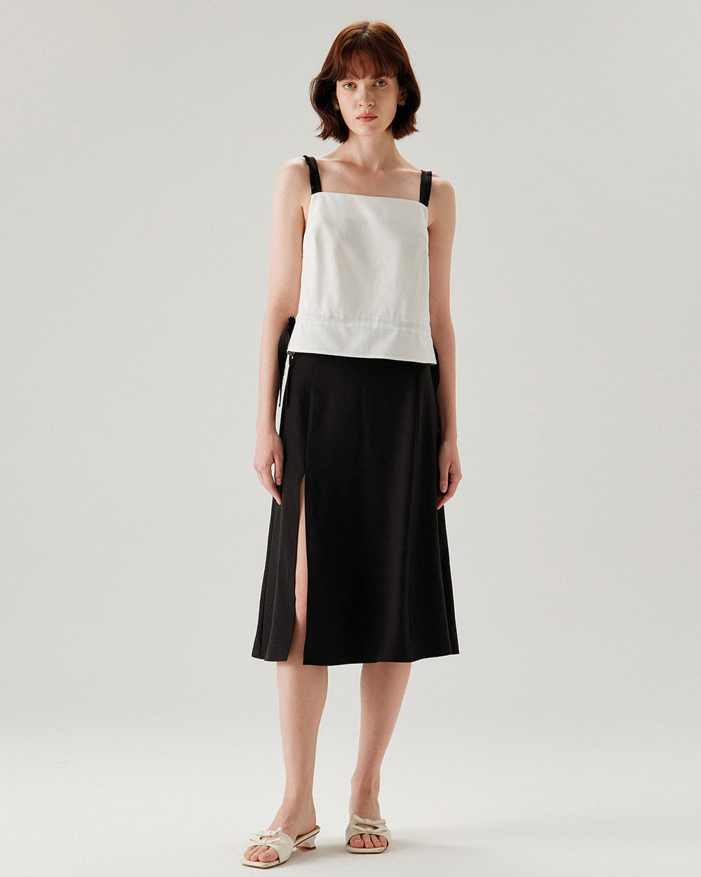 White Contrast Square Neck Tank Top | Rihoas