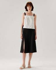 White Contrast Square Neck Tank Top | Rihoas