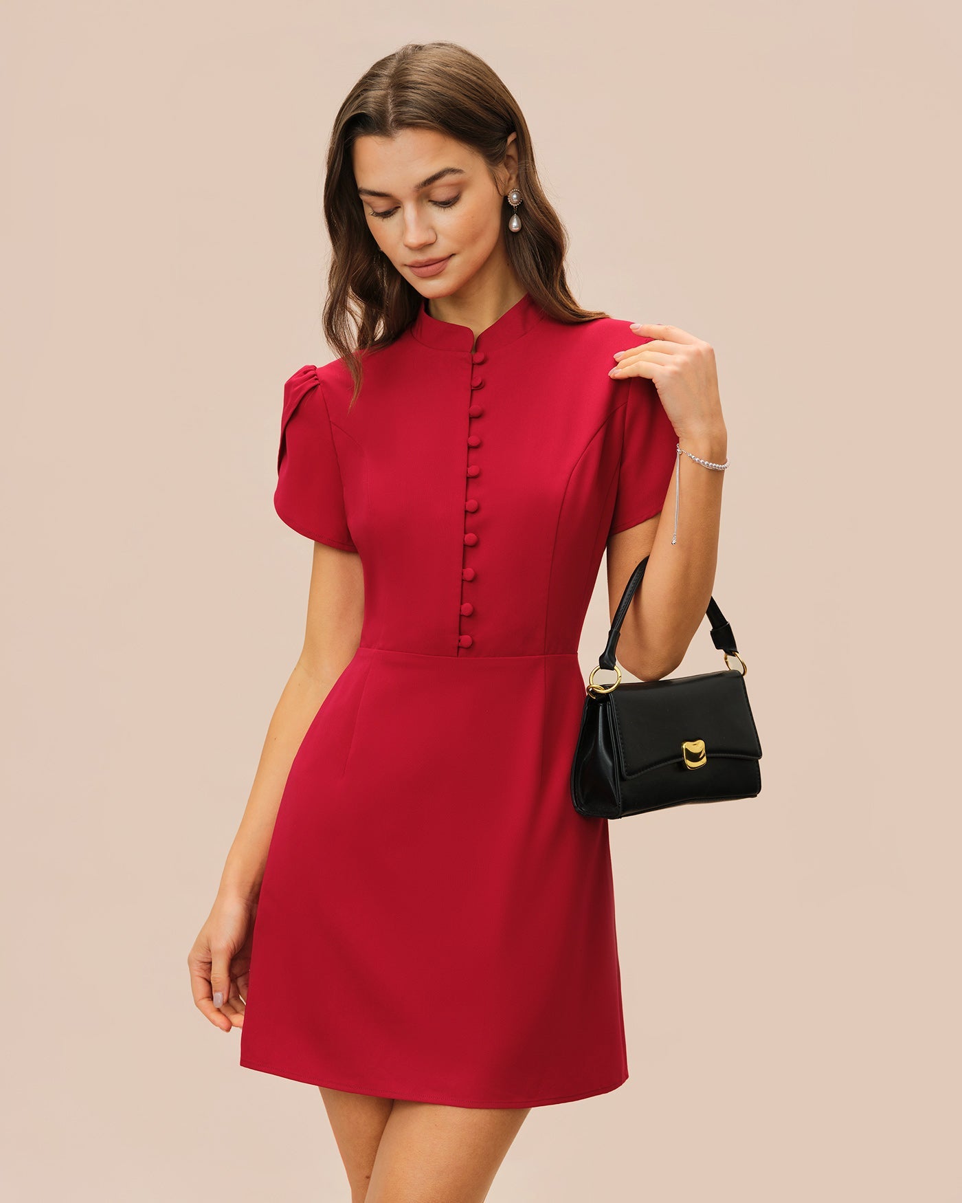 Red Petal Sleeve Mini Dress | Rihoas