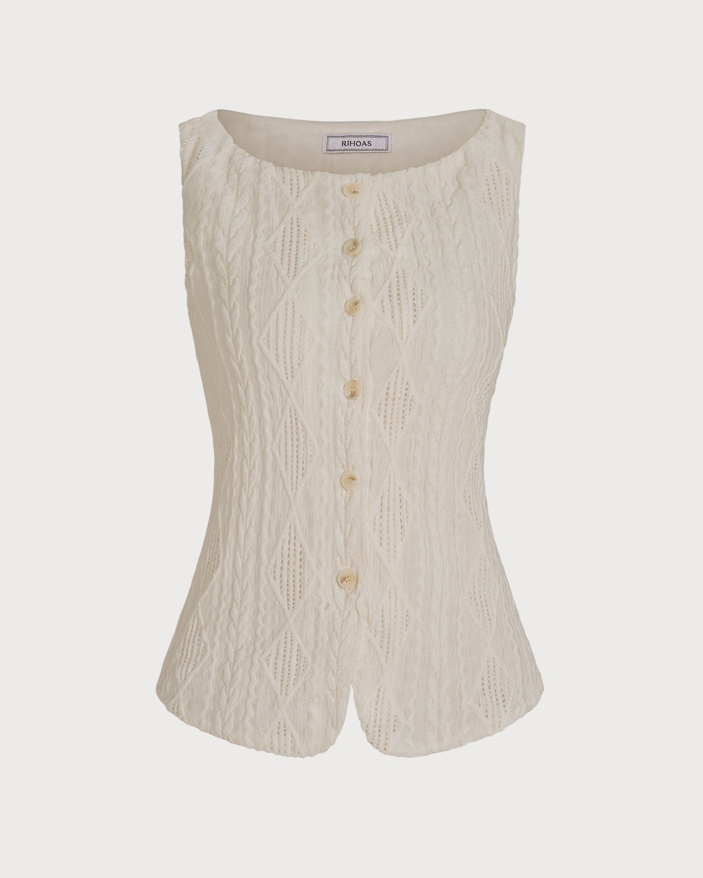Beige Boat Neck Button Tank Top | Rihoas
