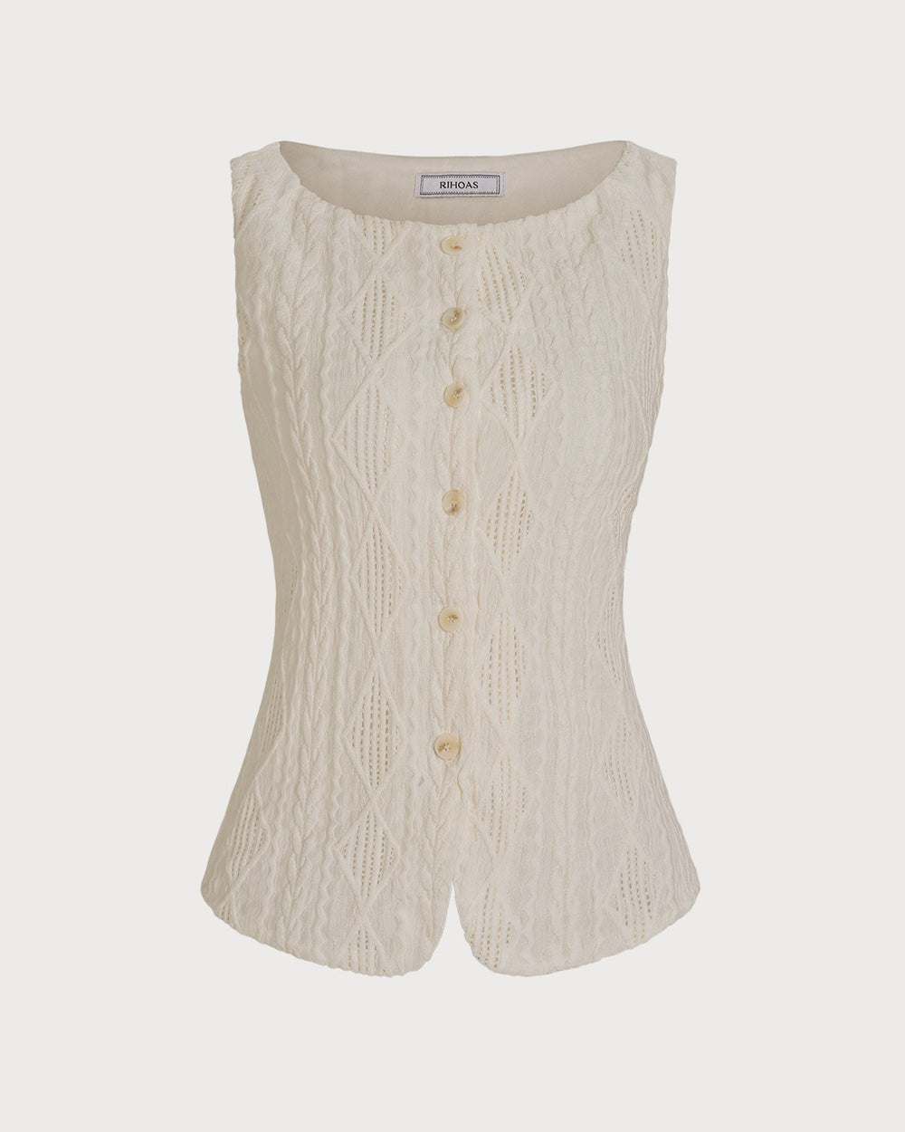 Beige Boat Neck Button Tank Top | Rihoas
