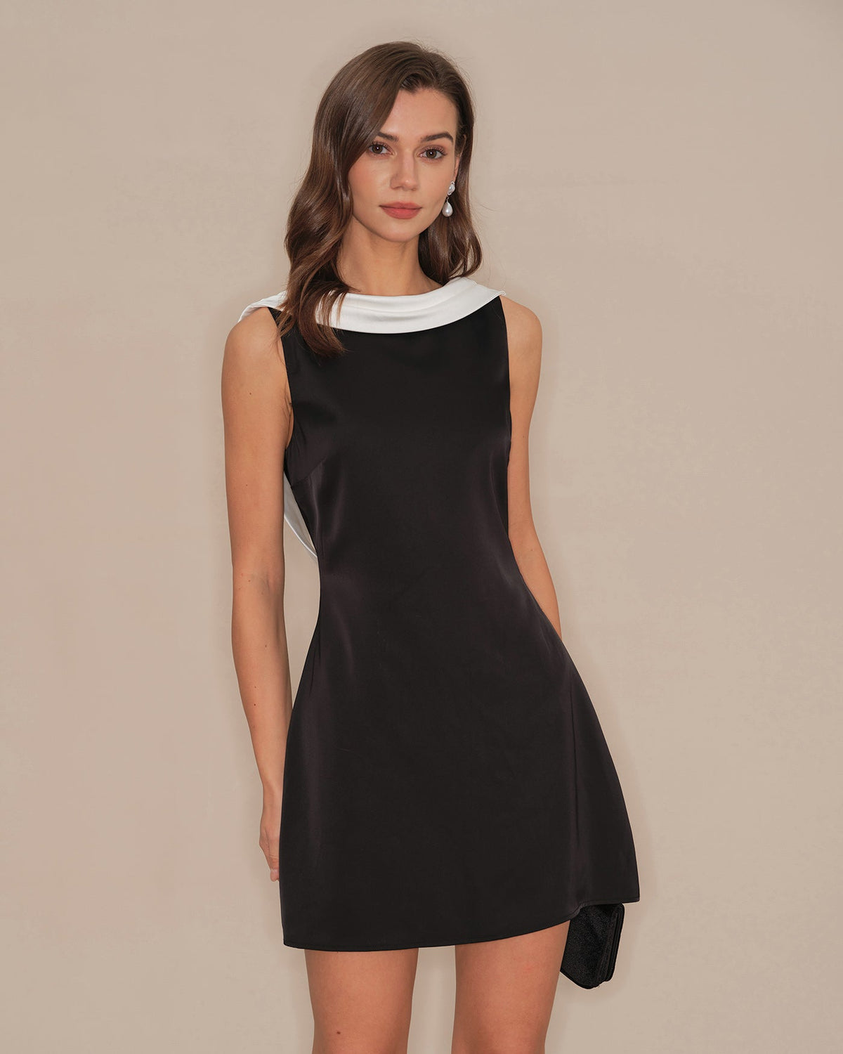 Black Cowl Neck Backless Mini Dress | Rihoas