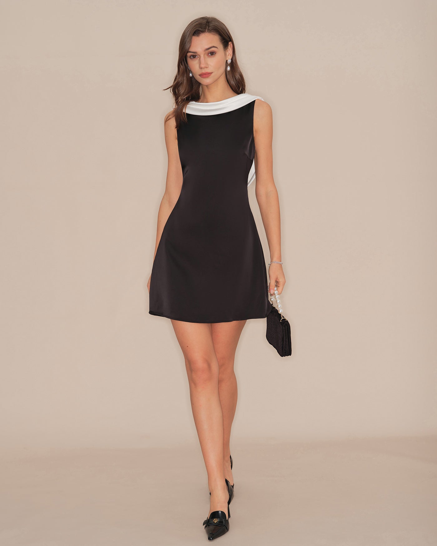 Black Cowl Neck Backless Mini Dress | Rihoas