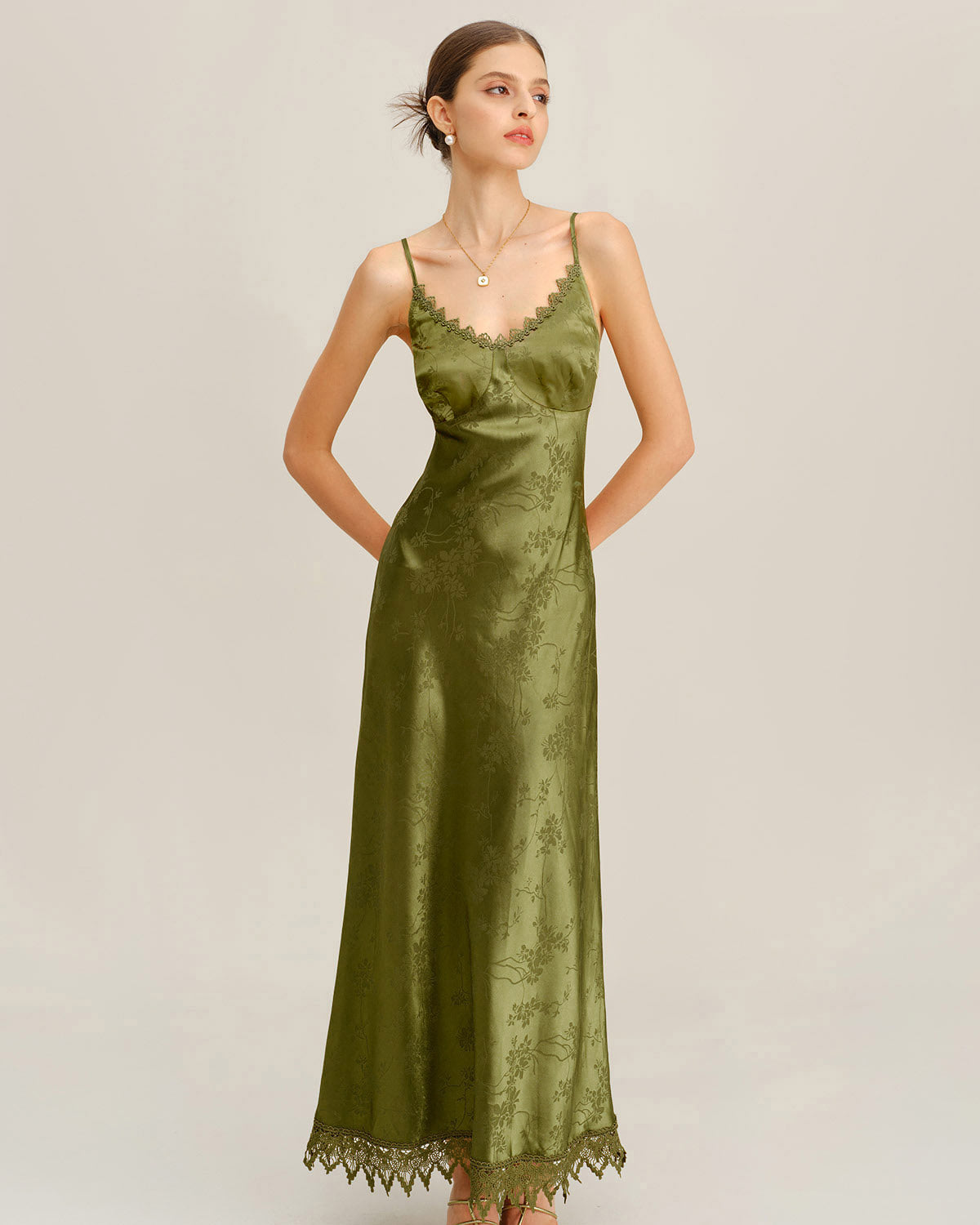 Green Jacquard Corset Slip Maxi Dress | Rihoas