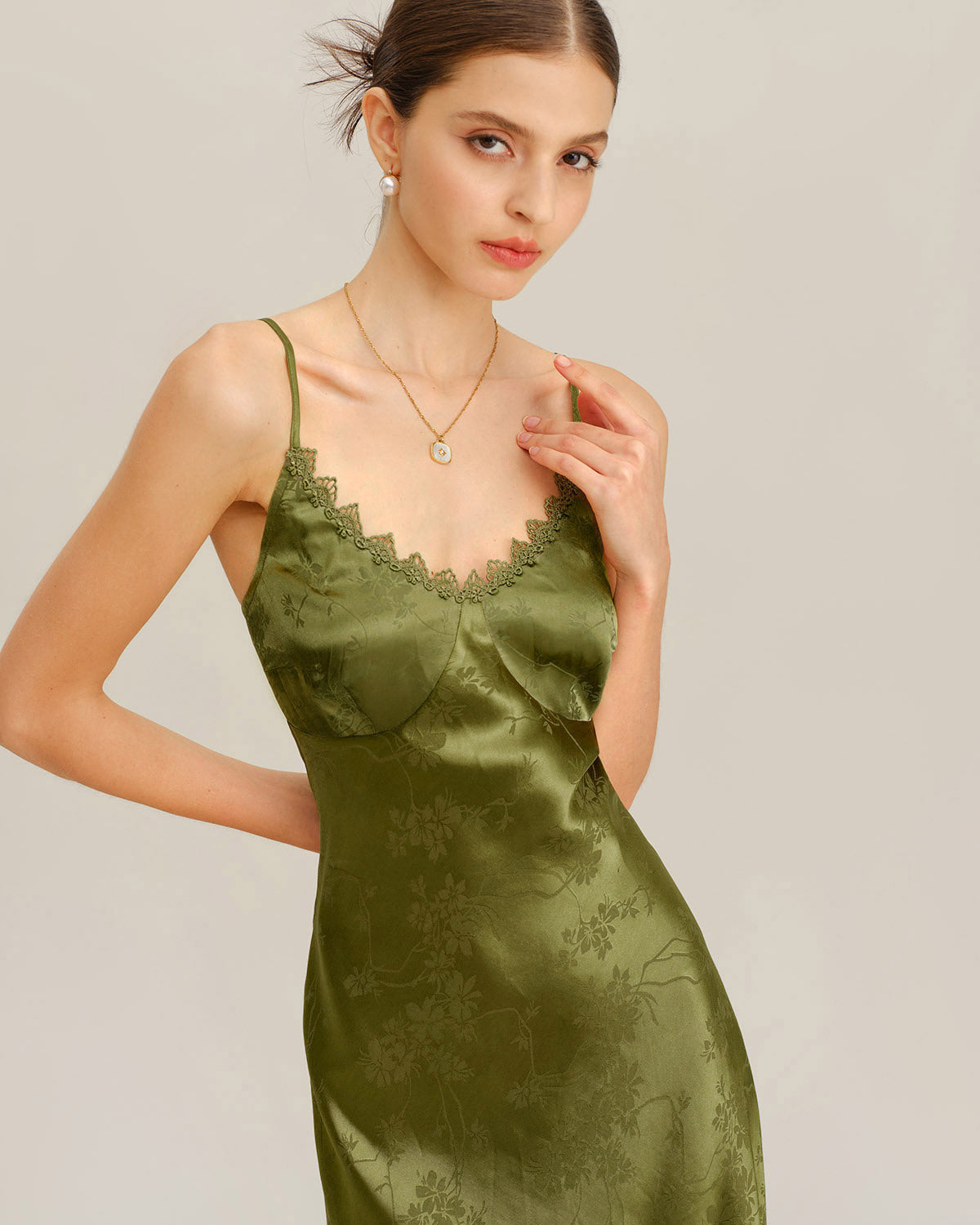 Green Jacquard Corset Slip Maxi Dress | Rihoas