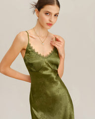 Green Jacquard Corset Slip Maxi Dress | Rihoas