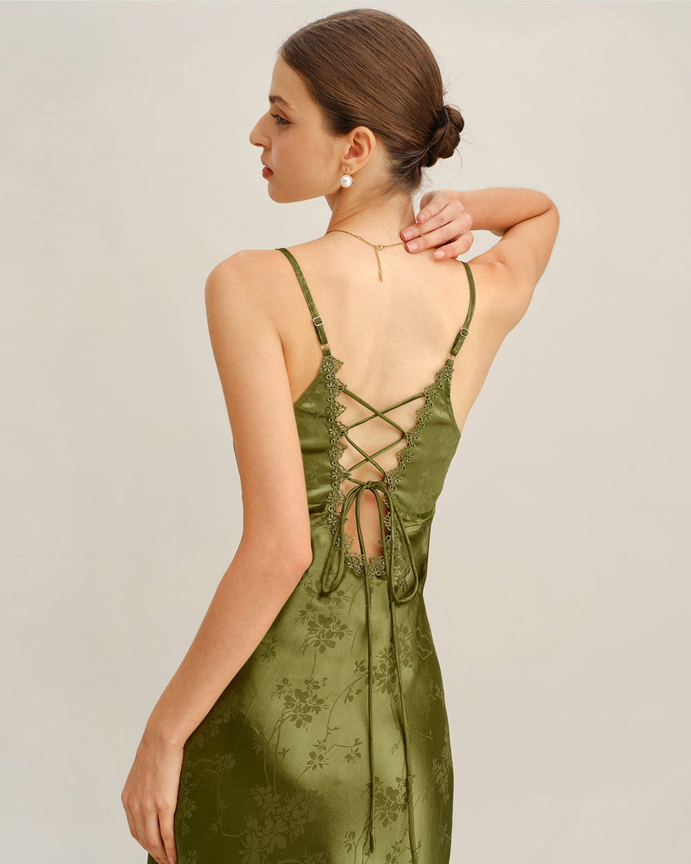 Green Jacquard Corset Slip Maxi Dress | Rihoas