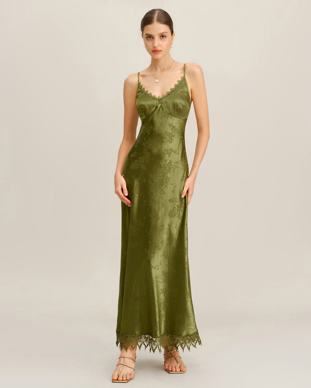 Green Jacquard Corset Slip Maxi Dress | Rihoas