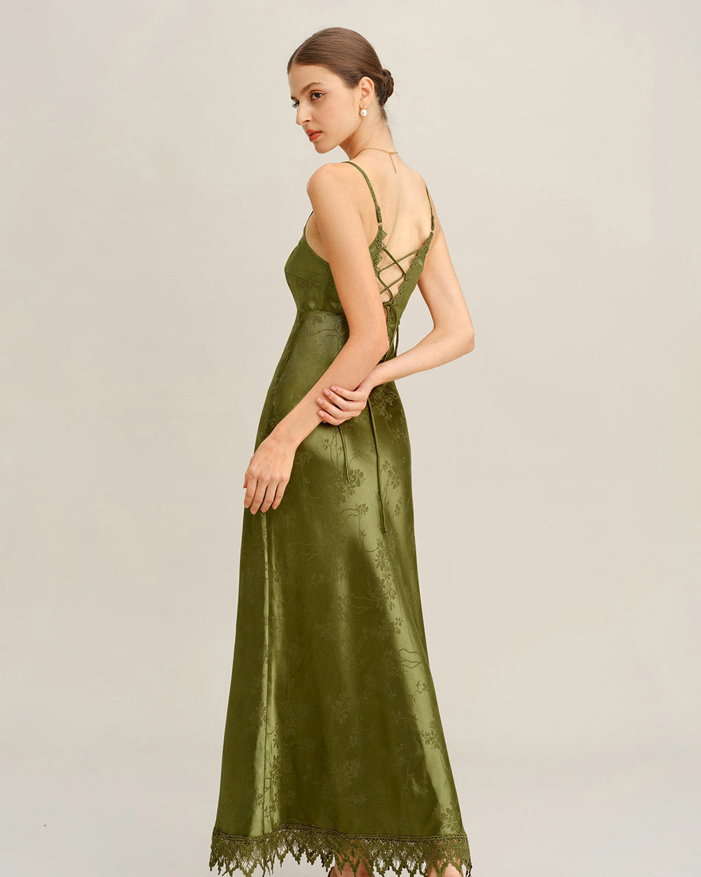Green Jacquard Corset Slip Maxi Dress | Rihoas