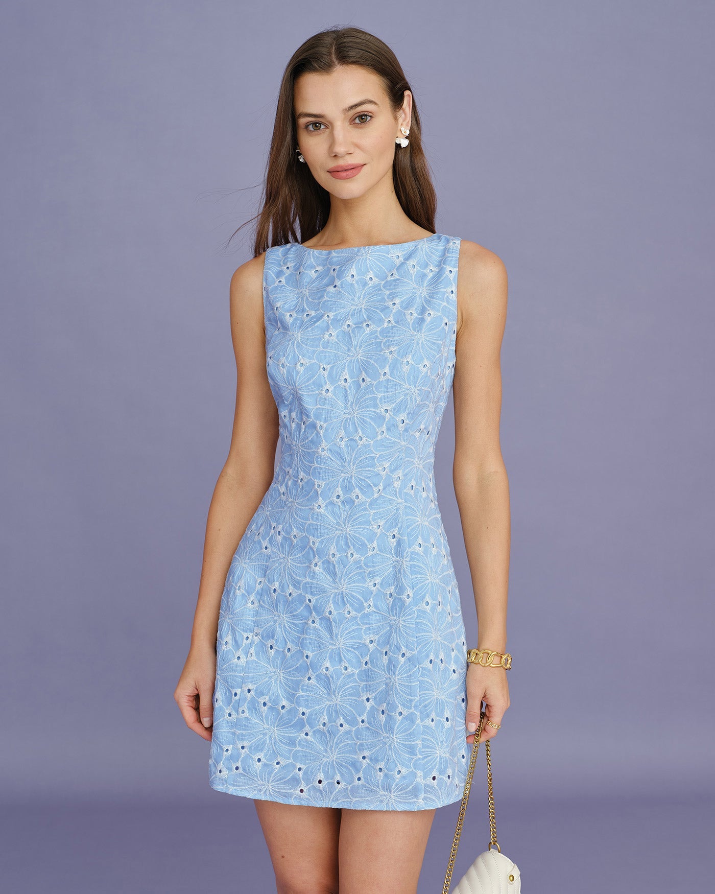 Blue Embroidery Sleeveless Mini Dress | Rihoas
