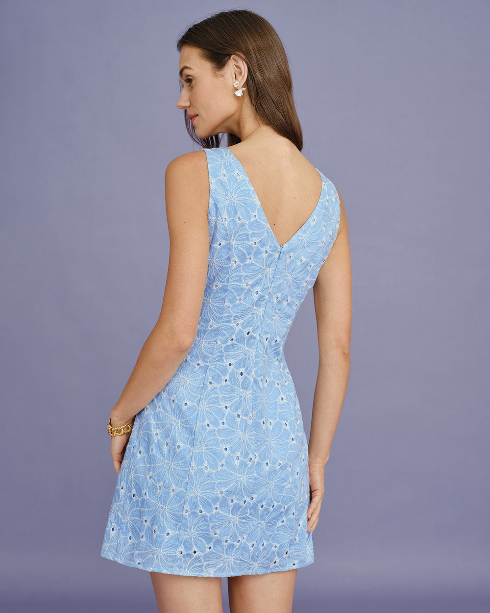 Blue Embroidery Sleeveless Mini Dress | Rihoas