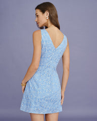 Blue Embroidery Sleeveless Mini Dress | Rihoas