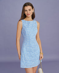 Blue Embroidery Sleeveless Mini Dress | Rihoas
