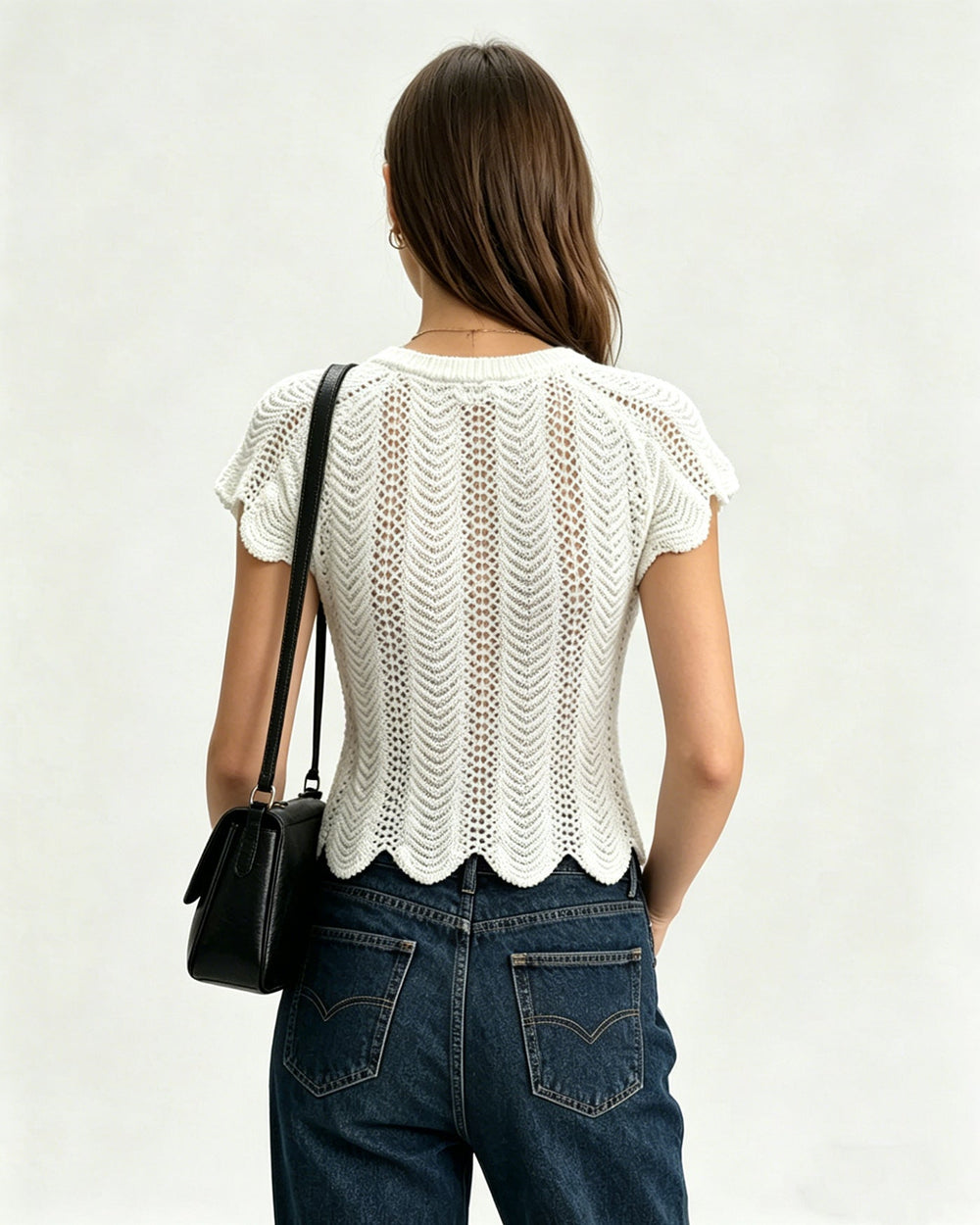 White Round Neck Textured Tee | Rihoas