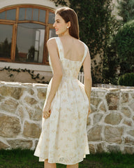 Yellow Floral Ruched Midi Dress | Rihoas
