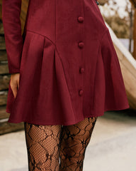 Wine Red Button A-Line Mini Dress | Rihoas