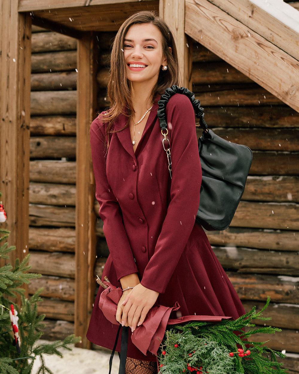 Wine Red Button A-Line Mini Dress | Rihoas