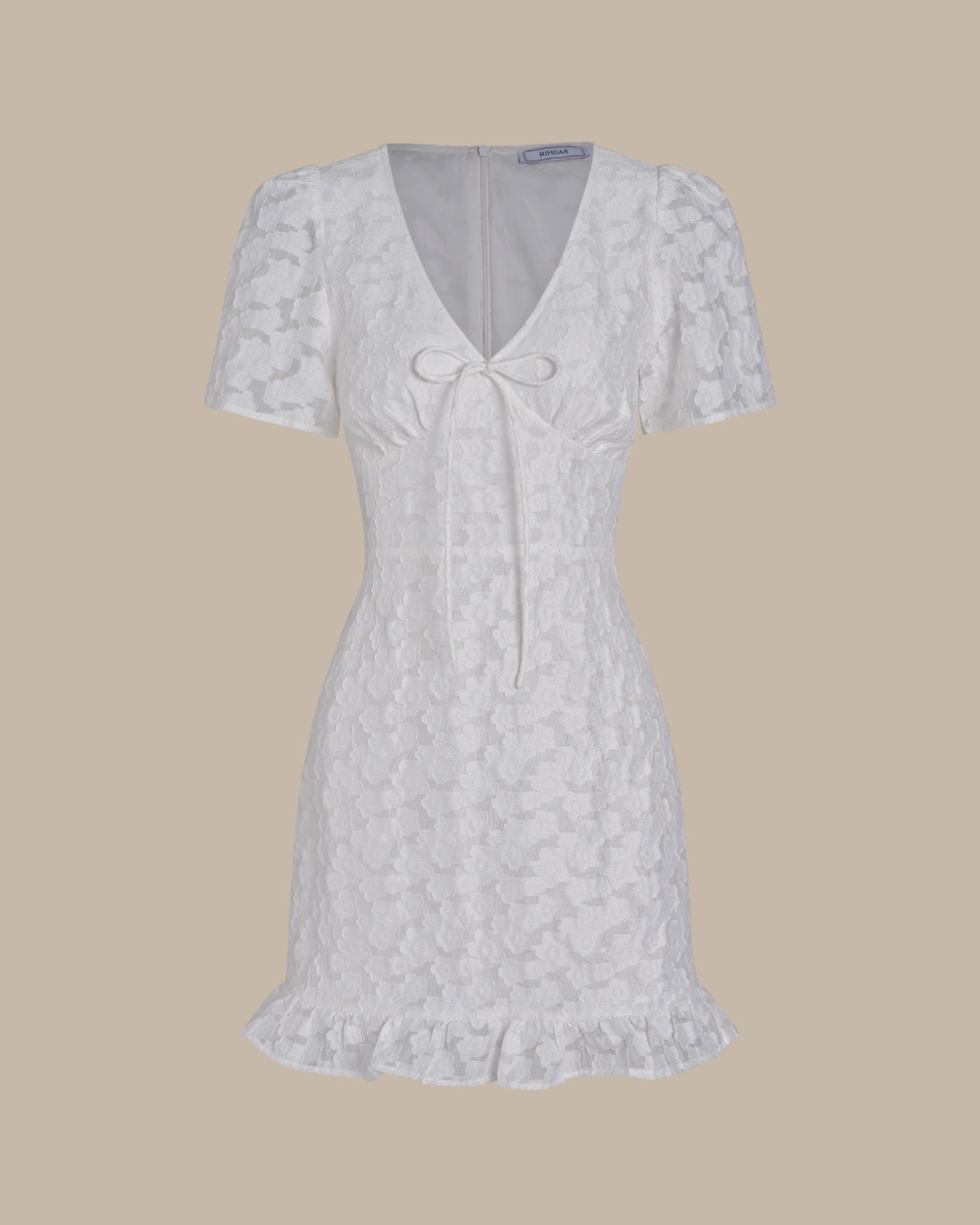 White V Neck Jacquard Mini Dress | Rihoas