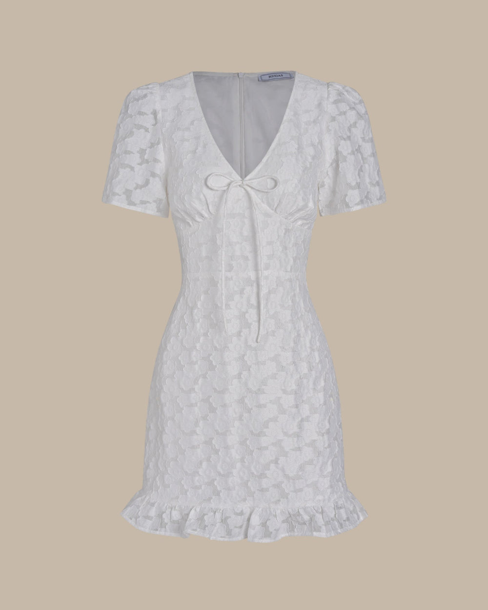 White V Neck Jacquard Mini Dress | Rihoas