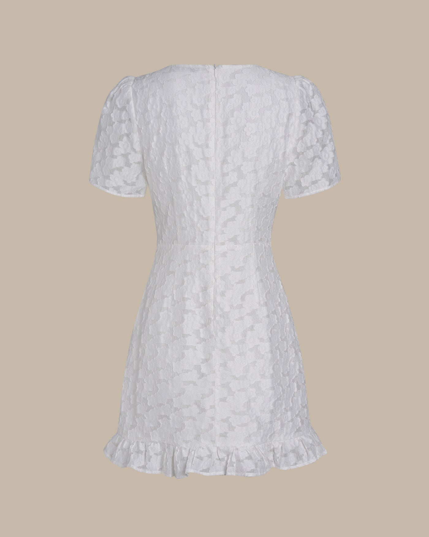 White V Neck Jacquard Mini Dress | Rihoas