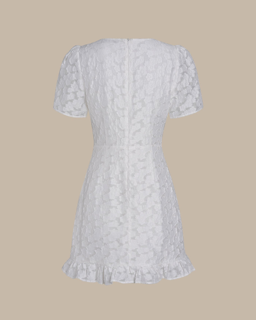White V Neck Jacquard Mini Dress | Rihoas