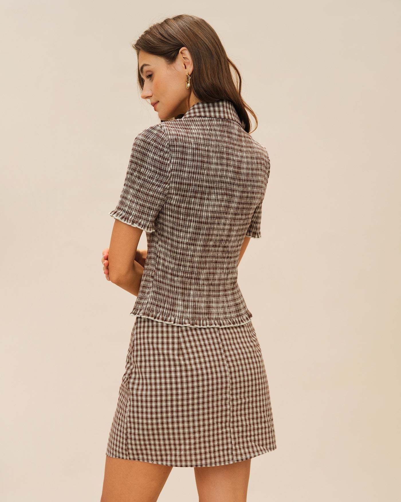 Brown Plaid A-Line Skirt | Rihoas